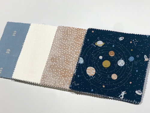 Happy Planets Message Quilt Kit - Baby Shower Quilt Kit - Blue Space Exploration Quilt - Baby Keepsake