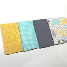 Load image into Gallery viewer, Yellow Elephant Message Quilt Kit - Gray and Blue Elephants Baby Shower Quilt Kit - Newborn Gift - Baby Shower Keepsake - Baby Shower Activity - Baby Shower Ideas - Crazy4Claire - Baby Elephants Blanket