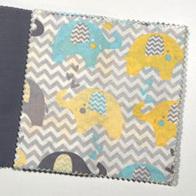 Load image into Gallery viewer, Yellow Elephant Message Quilt Kit - Gray and Blue Elephants Baby Shower Quilt Kit - Newborn Gift - Baby Shower Keepsake - Baby Shower Activity - Baby Shower Ideas - Crazy4Claire - Baby Elephants Blanket