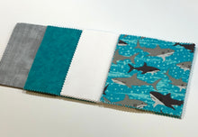 Load image into Gallery viewer, Sharks Message Quilt Kit - Blue Shark Baby Shower Quilt Kit - Baby Shower Gift