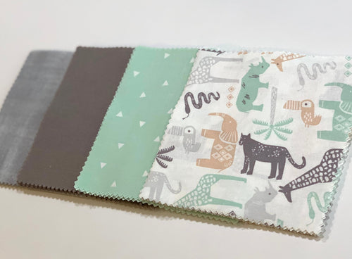 Mint Safari Animals Message Quilt Kit - Safari Animal Themed Baby Shower Quilt Kit - Rhino - Cheetah - Elephant - Giraffe - Newborn Gift - Baby Keepsake